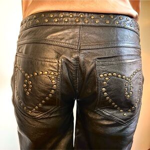 Vintage 1990’s Betsey Johnson RARE Black Leather Pants w/ Brass Rivets , Size S